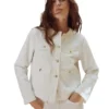 Ms Collarless Denim Jacket White