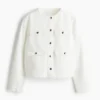 Ms Collarless White Denim Jacket