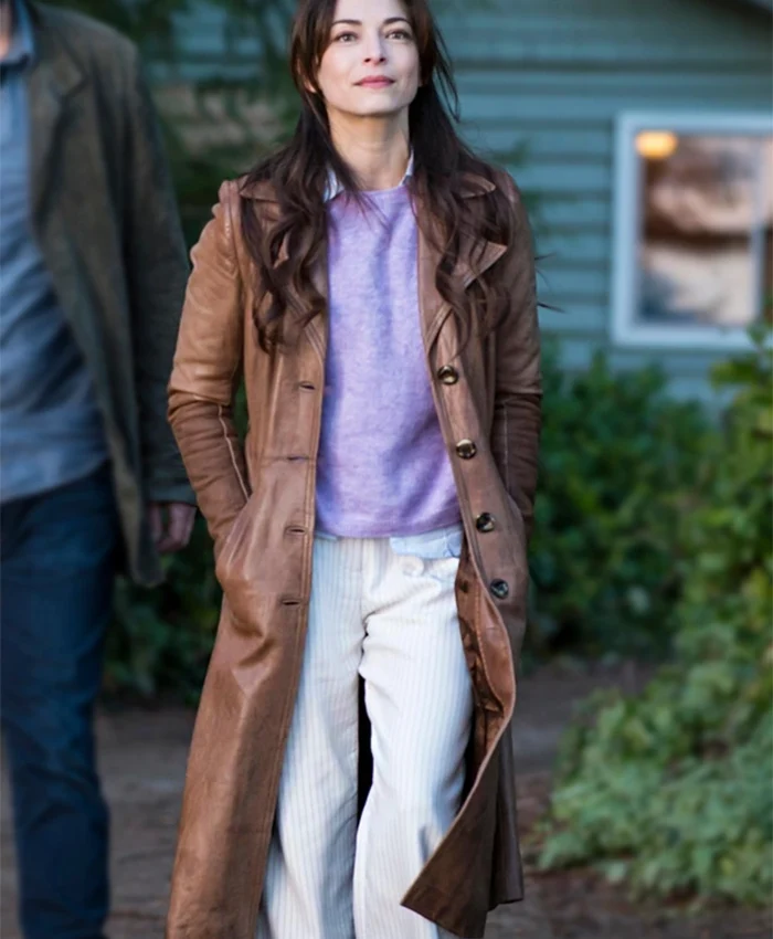 Murder In A Small Town Kristin Kreuk Leather Brown Coat