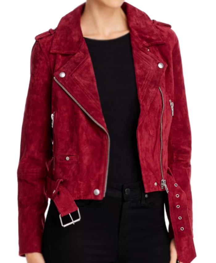 Murder In A Small Town S2 Red Suede Biker Jacket