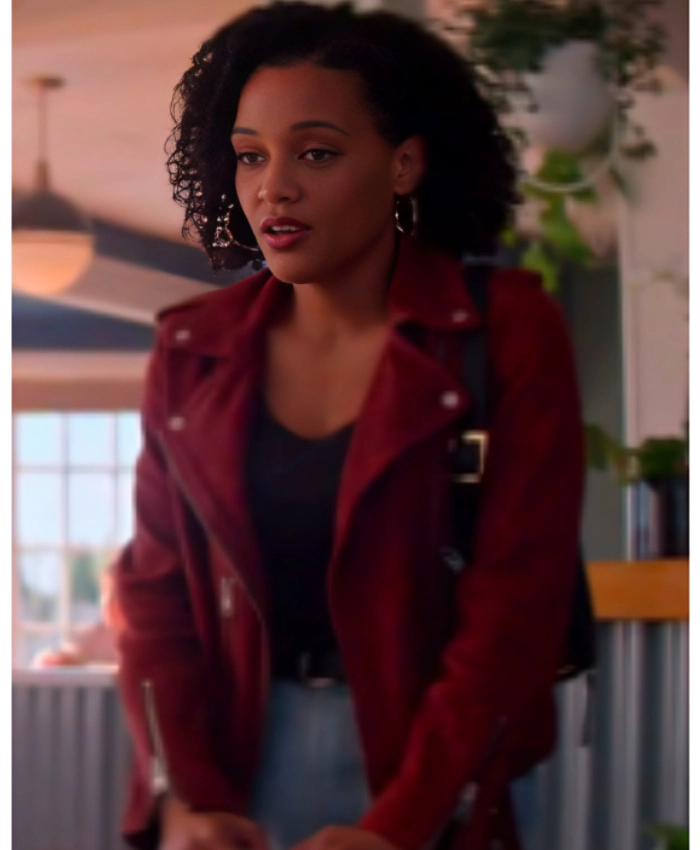 Murder In A Small Town Season 2 Red Suede Leather Biker Jacket