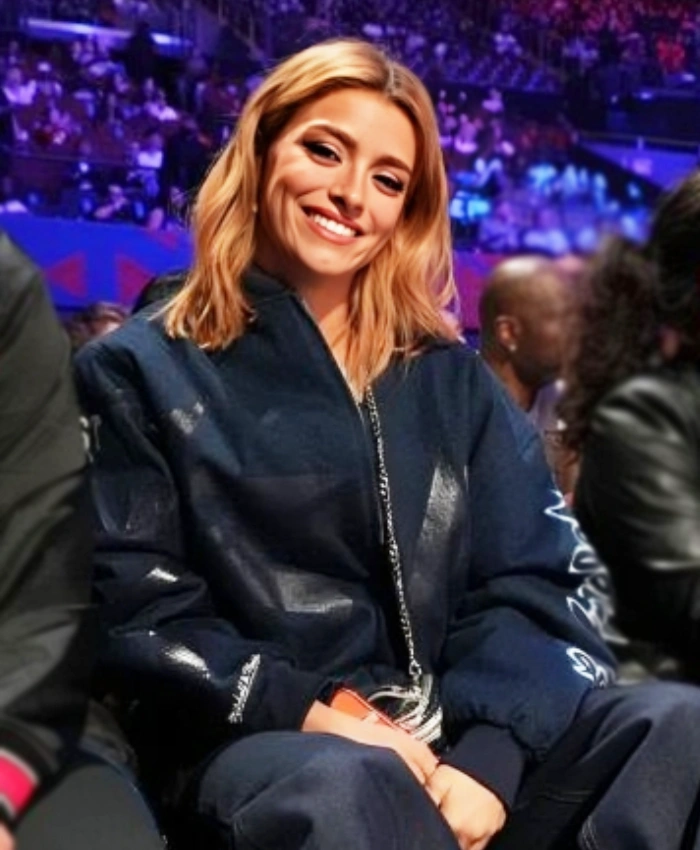NBA All Star Celebrity Game 2026 Dixie DAmelio LA Navy Bomber Jacket