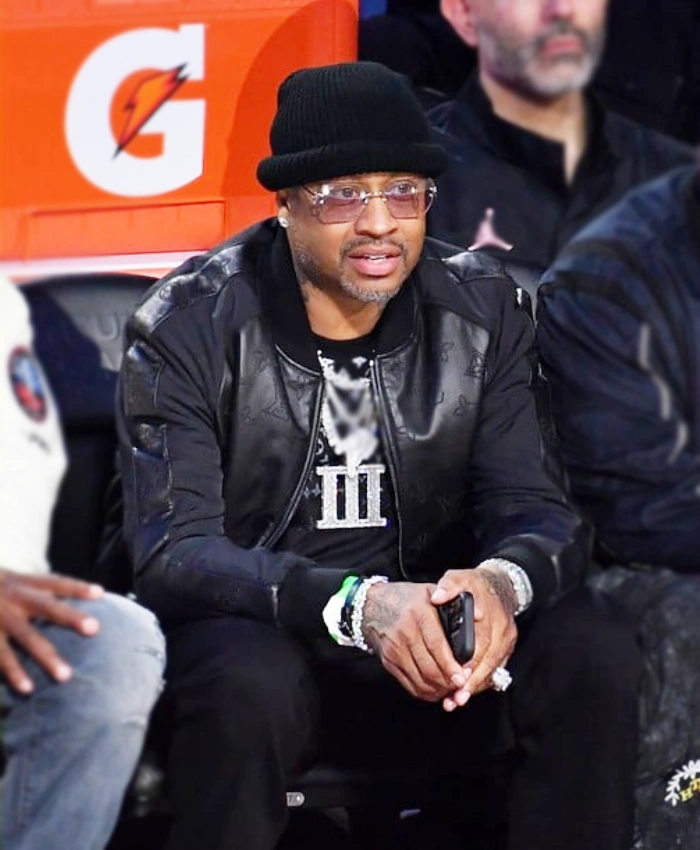 NBA All Star Weekend Event 2026 Allen Iverson Courtside Black Bomber Jacket
