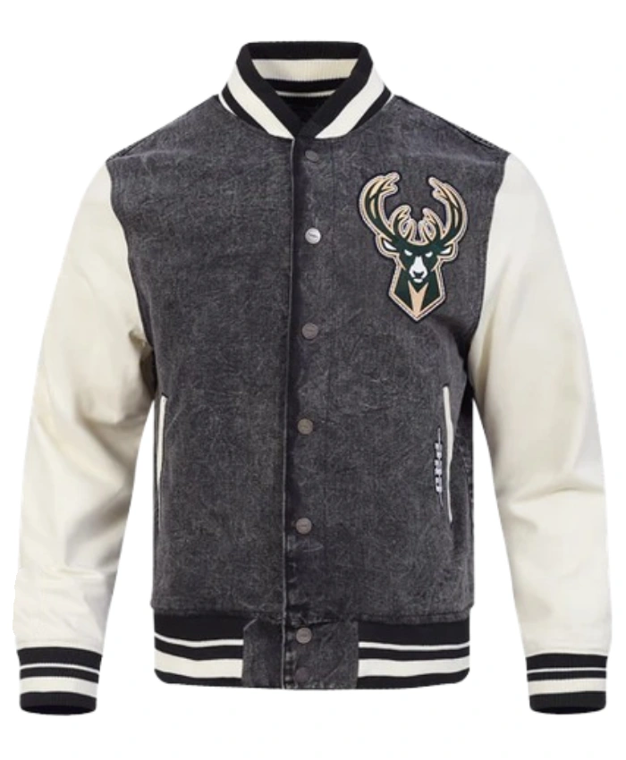 NBA Milwaukee Bucks Rebel Athletics Denim Varsity Jacket