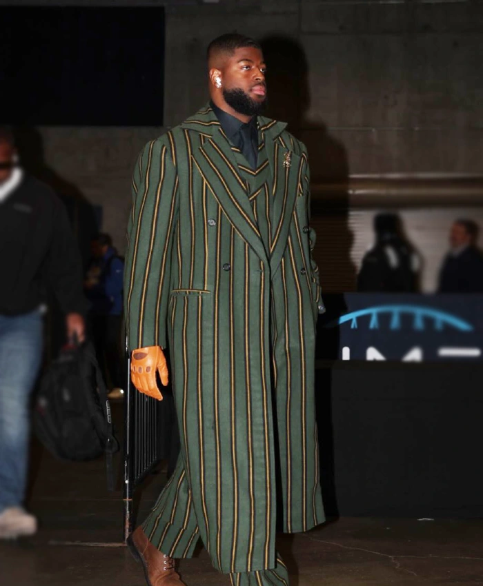 NFC Championship 2026 Los Angeles Rams Jared Verse Striped Green Trench Coat