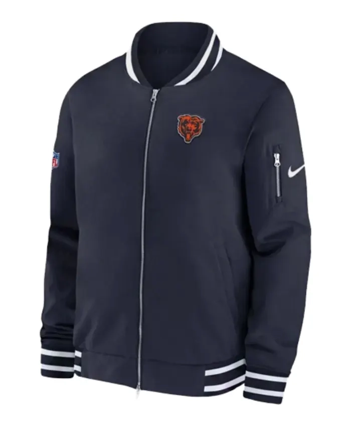 NFL Chicago Bears Navy Blue Sideline Coach Bomber Jacket For Sale