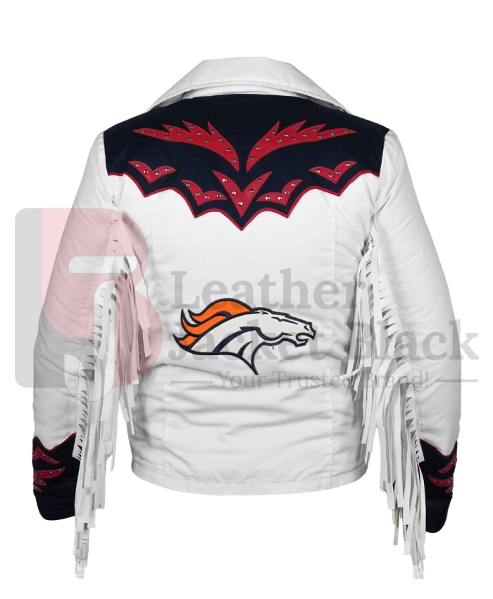 NFL Denver Broncos Cheerleaders White Fringe Jacket Unisex