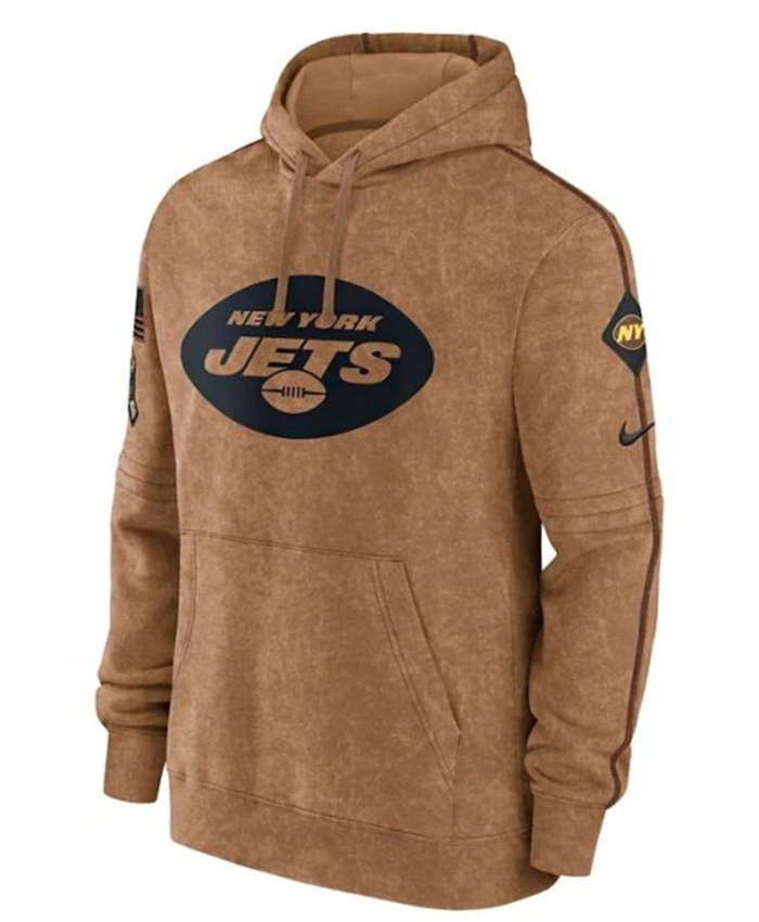 NFL New York Jets Aaron Rodgers Salute To Service Brown Fleece Pullover Hoodie