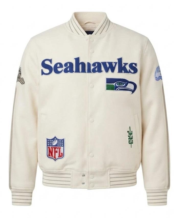 NFL Seattle Seahawks 2026 Cream Wool Varsity Jacket