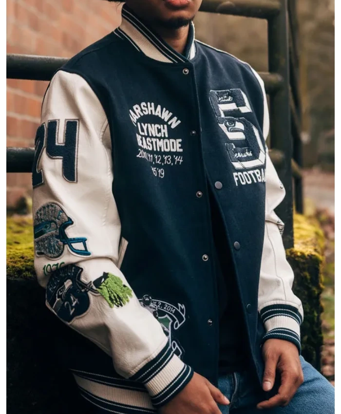 NFL Super Bowl LX 2026 Santa Clara CA Marshawn Lynch Beastmode Seattle Seahawks Wool Varsity Jacket