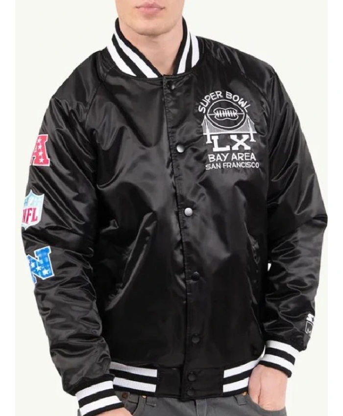 San Francisco Super Bowl LX Black Satin Jacket