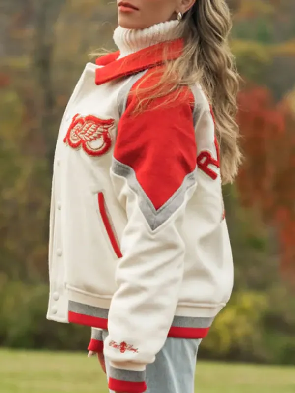 NHL Detroit Red Wings Centennial Season 100 Years Of Hockey Town White Wool Varsity Jacket