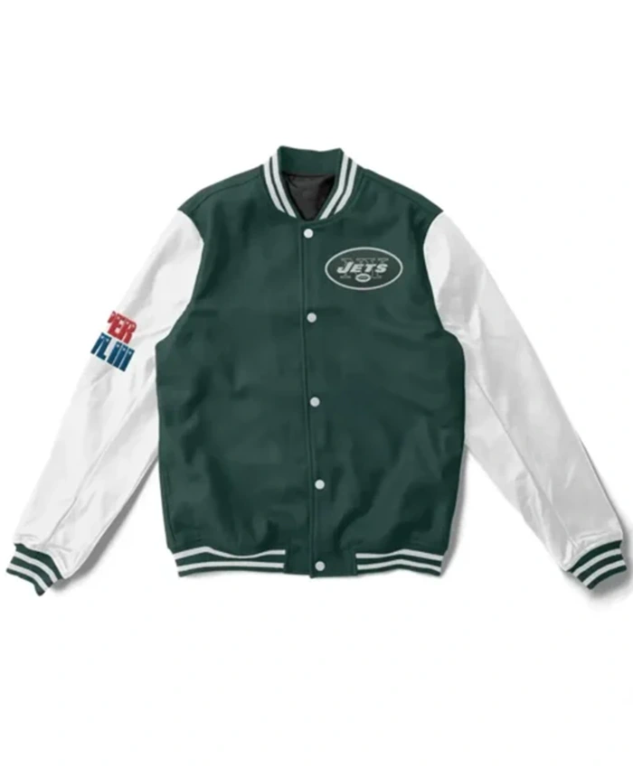 NY Jets Super Bowler White And Green Varsity Jacket