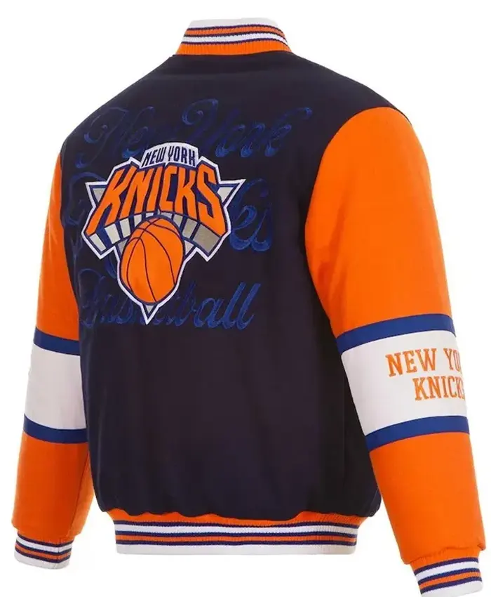 Alternative view of NY Knicks Navy and Orange Varsity Jacket