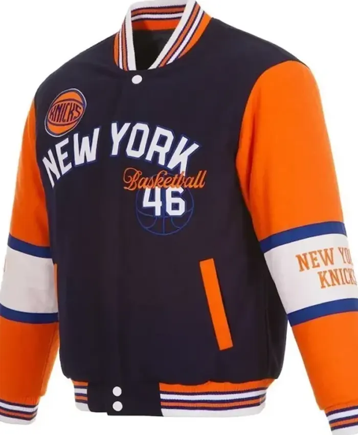 NY Knicks Navy and Orange Varsity Jacket