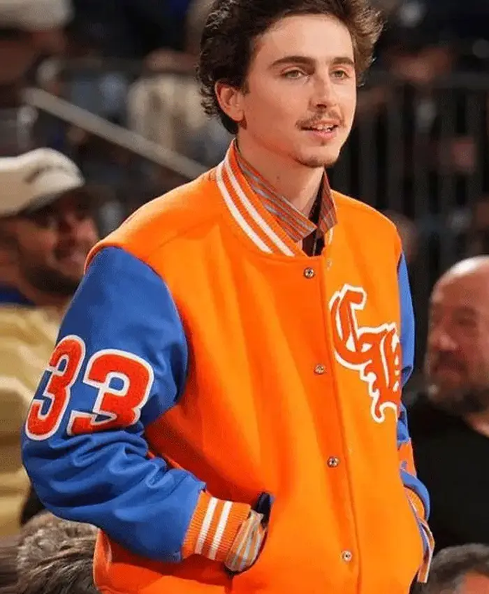 NY Knicks Timothee Chalamet Orange Game Jacket