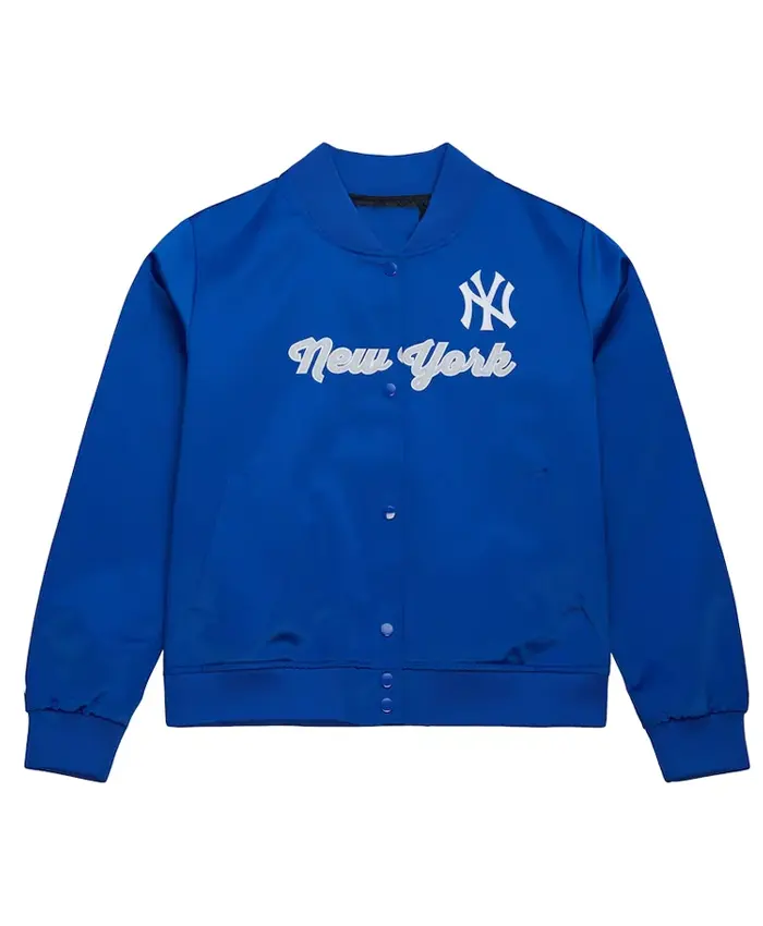 NY Yankees Throwback Graphics Blue Satin Jacket