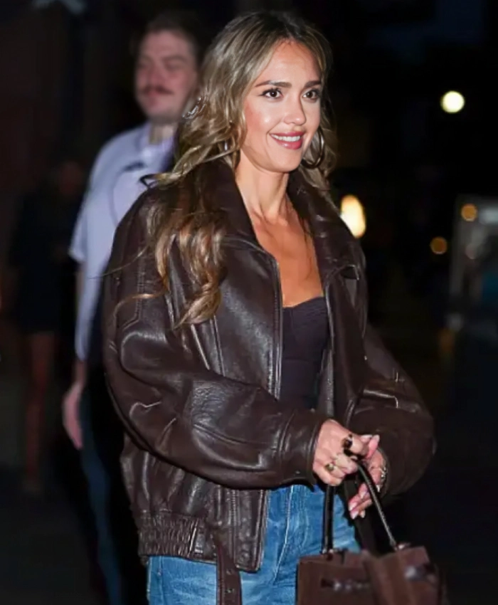 NYC 2025 Jessica Alba Leather Jacket