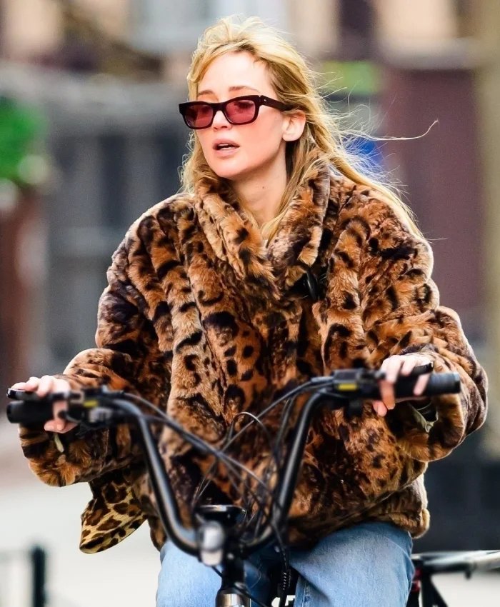Jennifer Lawrence Leopard Fur Jacket