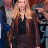 NYC Eleanor The Great Movie Event Scarlett Johansson Brown Leather Blazer