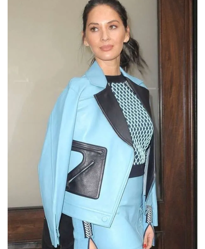 NYC Olivia Munn Blue Leather Jacket - Image 2