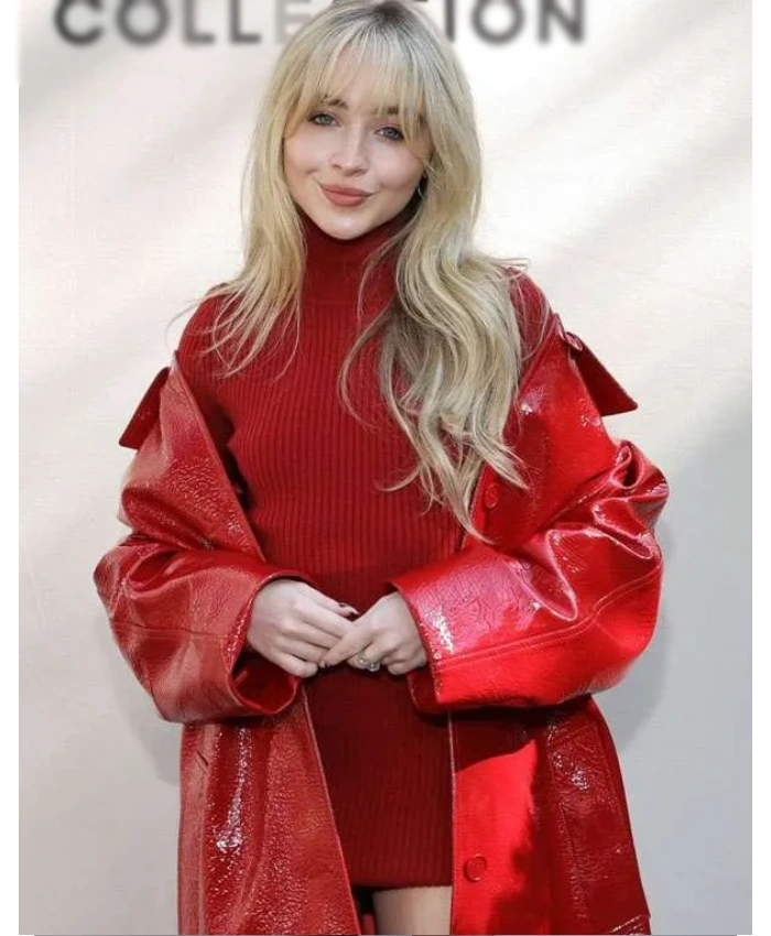 Alternative view of NYFW 2025 Sabrina Carpenter Red Leather Coat