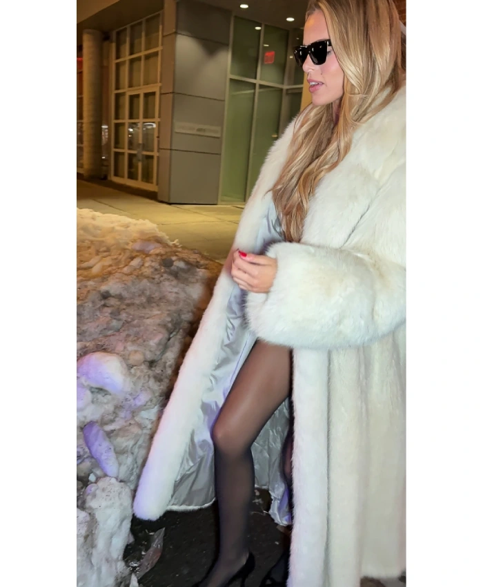 NYFW 2026 Brooks Nader White Fur Long Coat