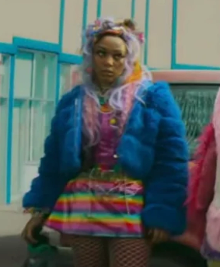Naomi Ackie I Love Boosters Blue Fur Jacket - Image 2