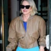 Naomi Watts NYC 2025 Brown Cropped Leather Jacket