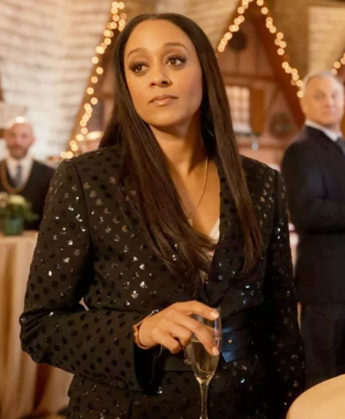 Natasha Burton Movie My Secret Santa 2025 Tia Mowry Sequin Dot Blazer