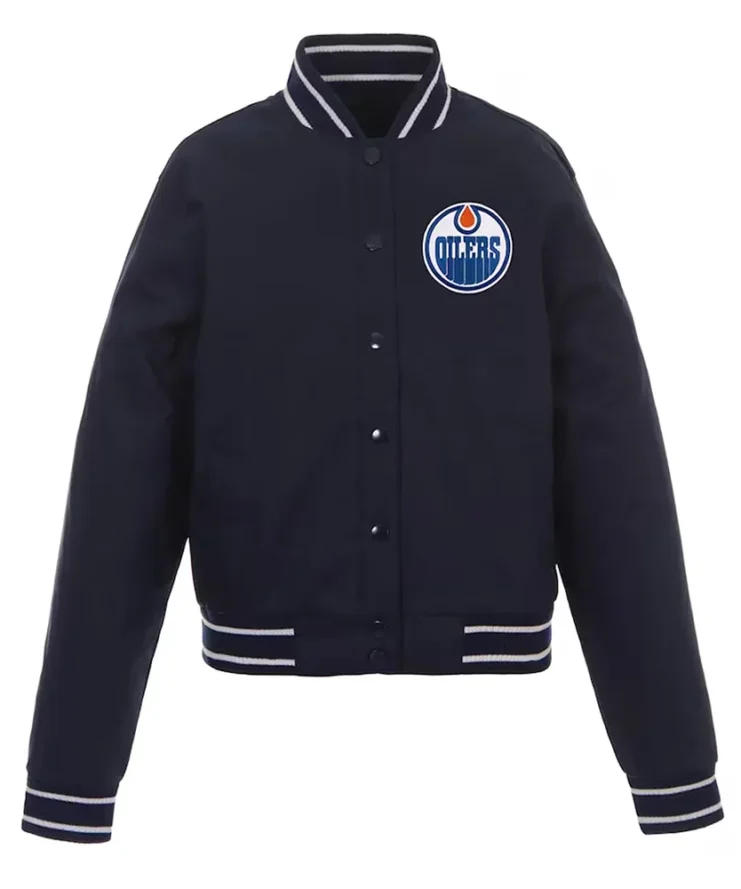 Navy Edmonton Oilers Front Hit Poly Twill Jacket