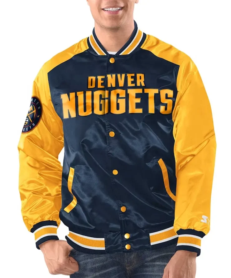Navy Gold Denver Nuggets Renegade Varsity Satin Jacket