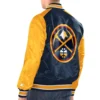 Navy Gold Denver Nuggets Renegade Varsity Satin Jacket Back