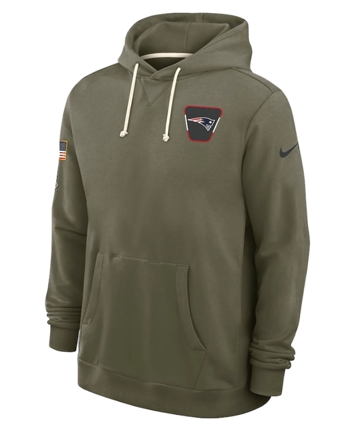 New England Patriots 2025 Olive Green Salute To Service Sideline Standard Issue Dri FIT Hoodie