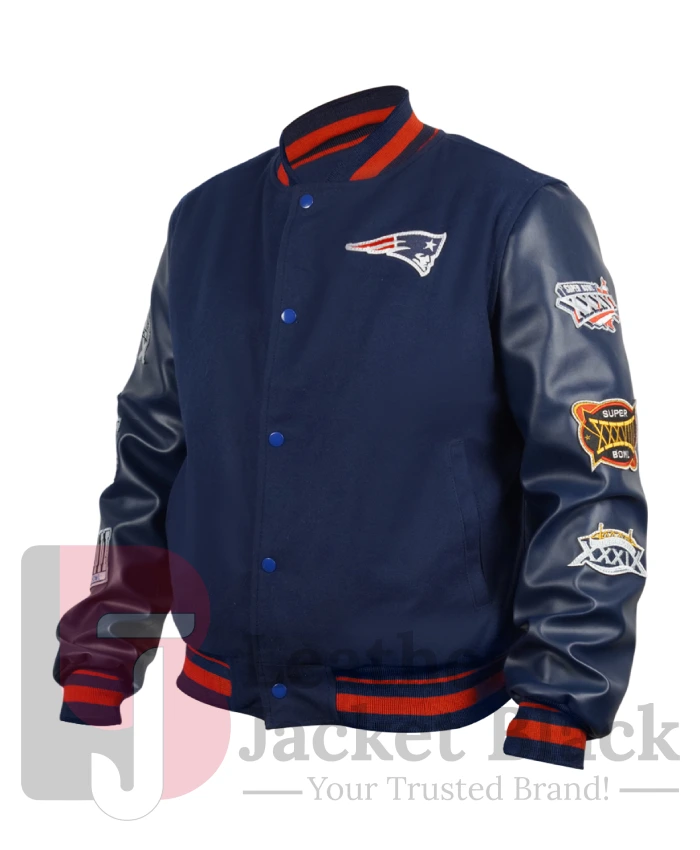 New England Patriots 6X Super Bowl Champions Navy Varsity Jacket For Unisex