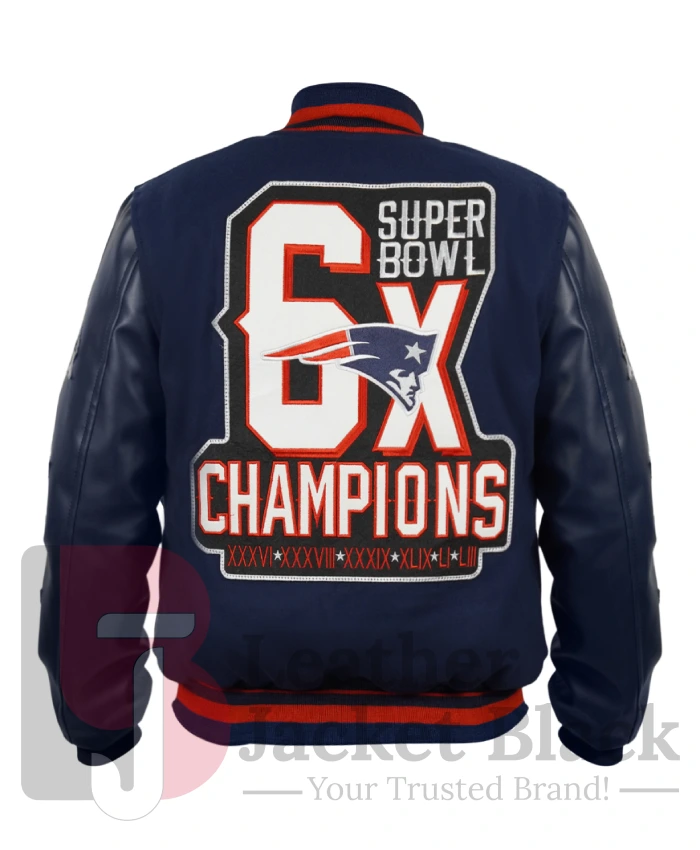 New England Patriots 6X Super Bowl Navy Blue Varsity Jacket