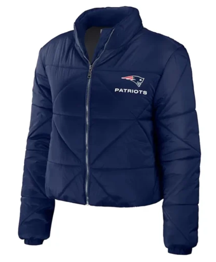 New England Patriots Blue Puffer Cropped Jacket