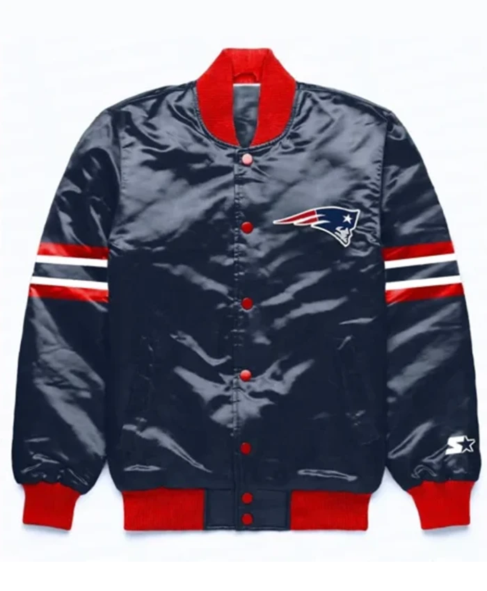 New England Patriots Button Down Navy Blue Varsity Jacket