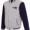 New England Patriots Grey And Navy Blue Varsity Jacket