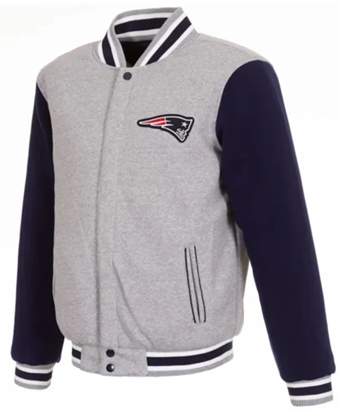 New England Patriots Grey And Navy Blue Varsity Jacket