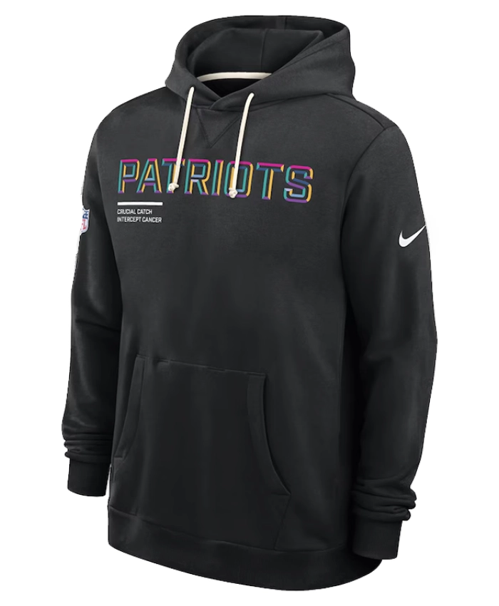 New England Patriots Nike 2025 Crucial Catch Sideline Standard Issue Dri FIT Black Hoodie