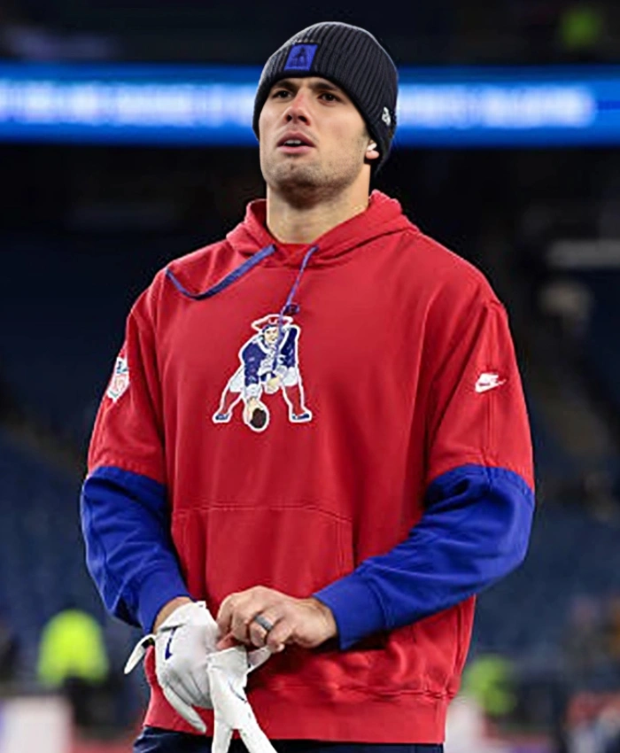 New England Patriots Throwback Hunter Henry Logo Club Red And BluePullover Hoodie