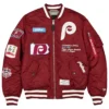 New Era X Alpha Industries Philadelphia Phillies Maroon Full Zip Bomber Jacket