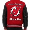 New Jersey Devils Red and Black Varsity Jacket Men