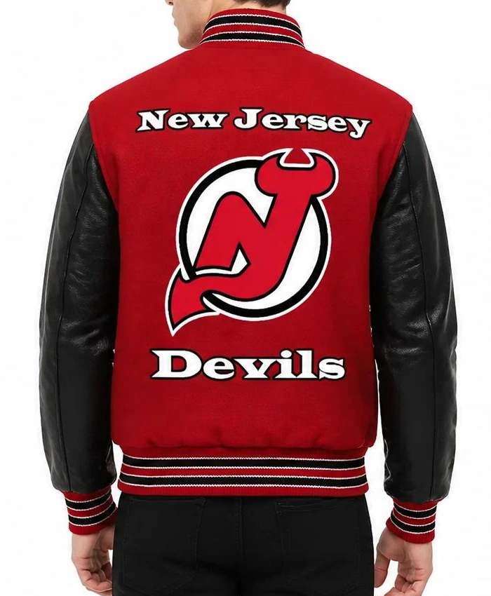 New Jersey Devils Red and Black Varsity Jacket Men
