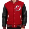 New Jersey Devils Red and Black Varsity Jacket Mens