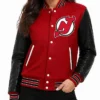 New Jersey Devils Red and Black Varsity Jacket Womens