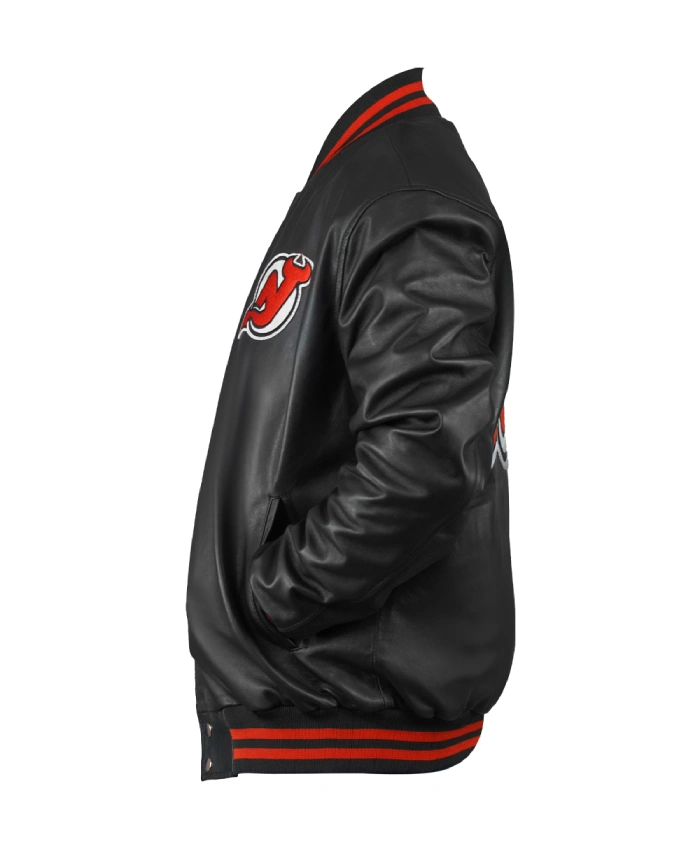 New Jersey Devils Varsity Bomber Leather Jacket - Image 3