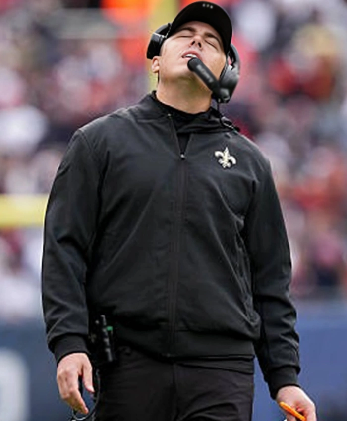 New Orleans Saints 2025 Coach Kellen Moore Black Hooded Full Zip Rain Jacket