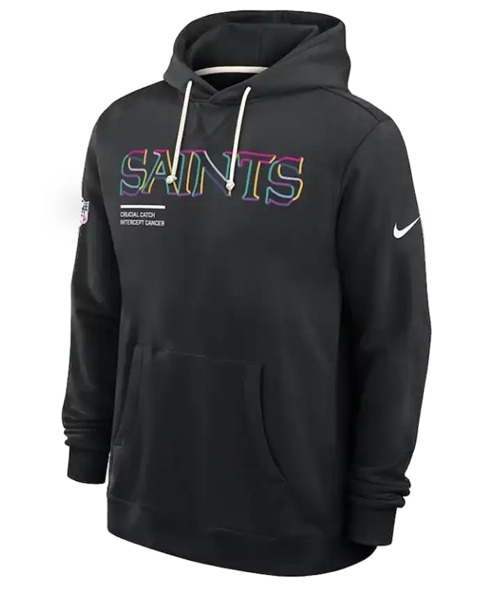 New Orleans Saints Nike 2025 Crucial Catch Sideline Black Pullover Hoodie